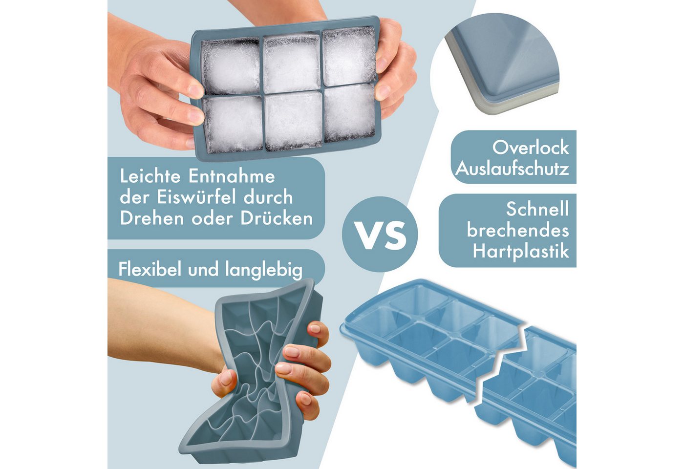 Blumtal Eiswürfelform Eiswürfelformen Silikon mit Deckel - BPA-freie Silikon Eiswürfelform, (3-tlg) – Bild 3 von 5