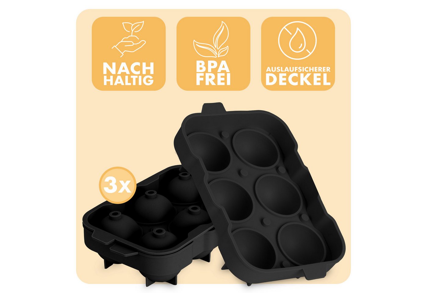 Blumtal Eiswürfelform Eiswürfelformen Silikon mit Deckel - BPA-freie Silikon Eiswürfelform, (3-tlg) – Bild 2 von 5