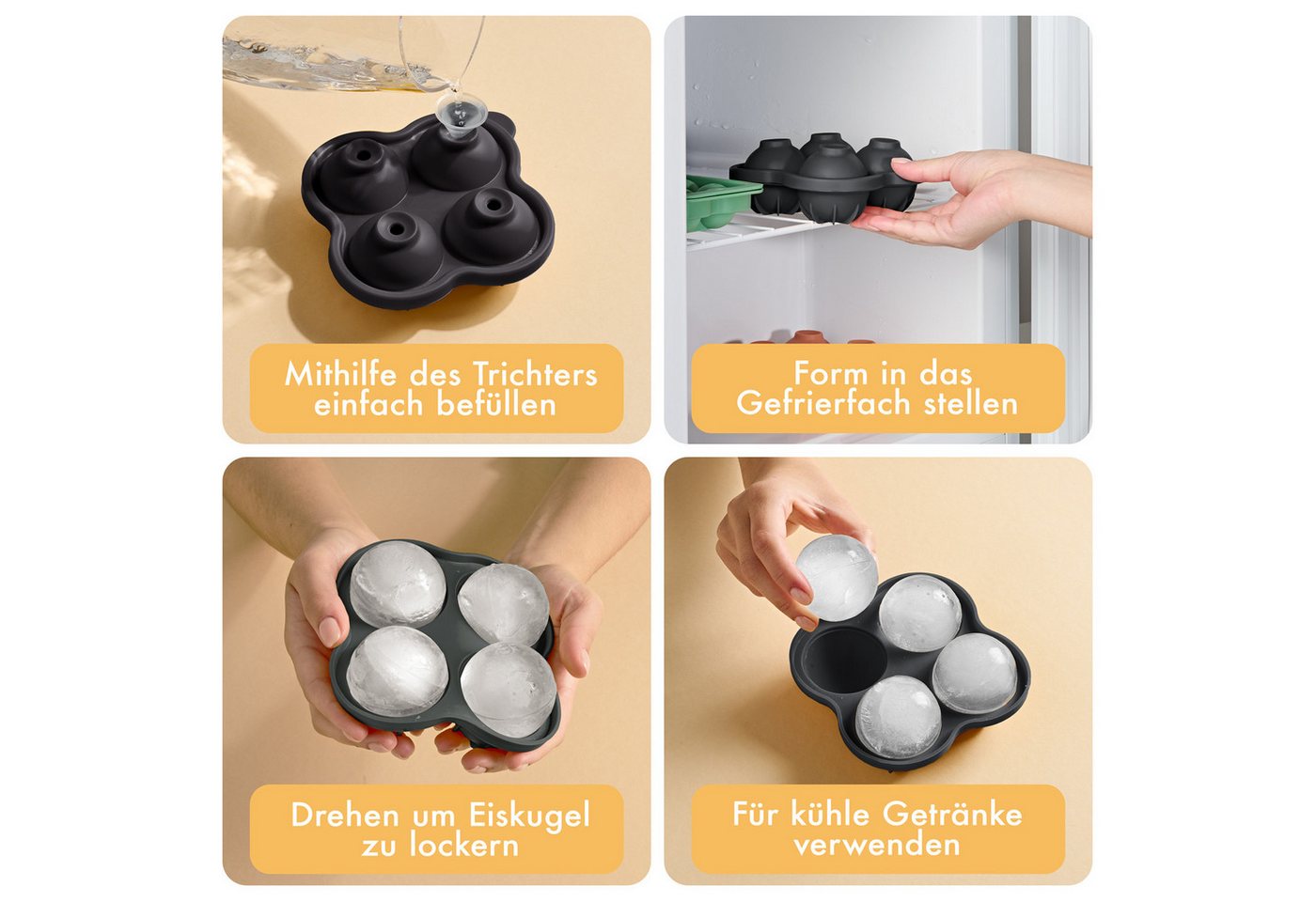 Blumtal Eiswürfelform Eiswürfelformen Silikon mit Deckel - BPA-freie Silikon Eiswürfelform, (3-tlg) – Bild 5 von 5