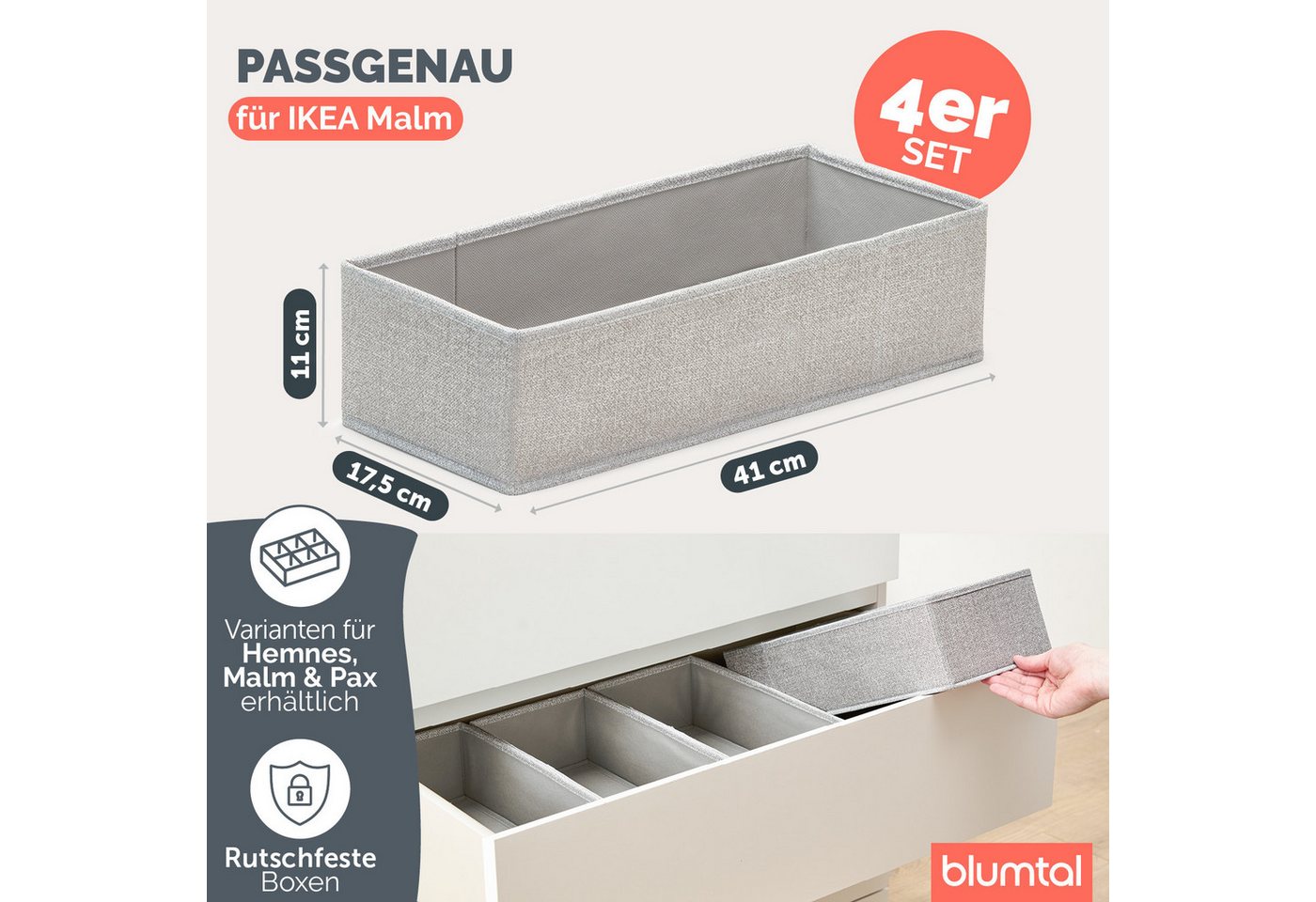 Blumtal Faltbox Kompatibel HEMNES, MALM, PAX Organizer Ordnungssystem Kleiderschrank (4 St), Faltboxen für BHs, T-Shirts - Boxen für Schrank – Bild 2 von 5
