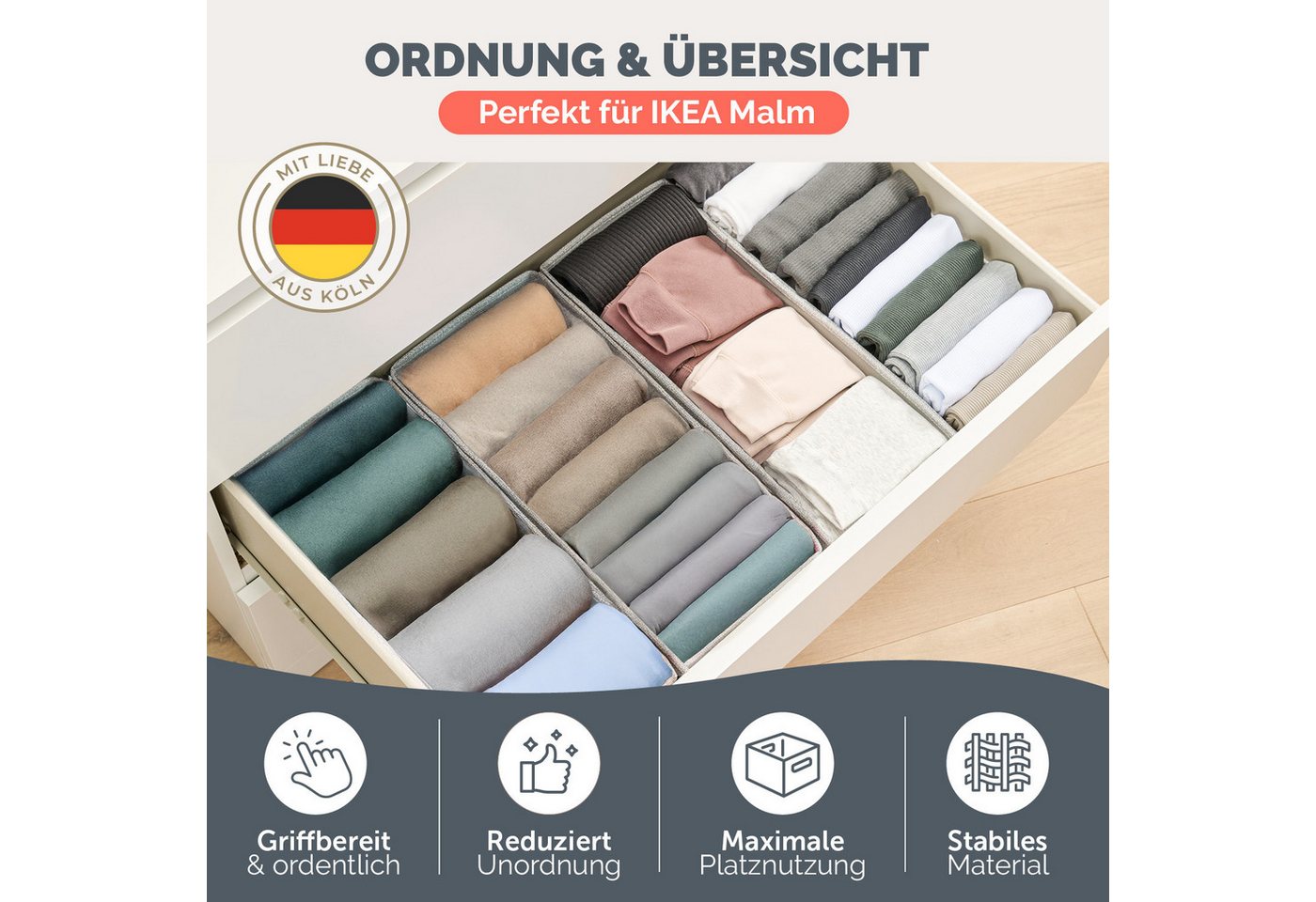 Blumtal Faltbox Kompatibel HEMNES, MALM, PAX Organizer Ordnungssystem Kleiderschrank (4 St), Faltboxen für BHs, T-Shirts - Boxen für Schrank – Bild 3 von 5