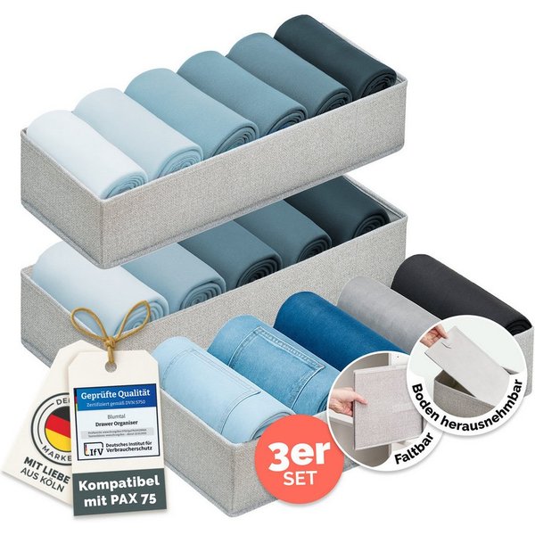 Blumtal Faltbox Kompatibel HEMNES, MALM, PAX Organizer Ordnungssystem Kleiderschrank (3 St), Faltboxen für BHs, T-Shirts - Boxen für Schrank