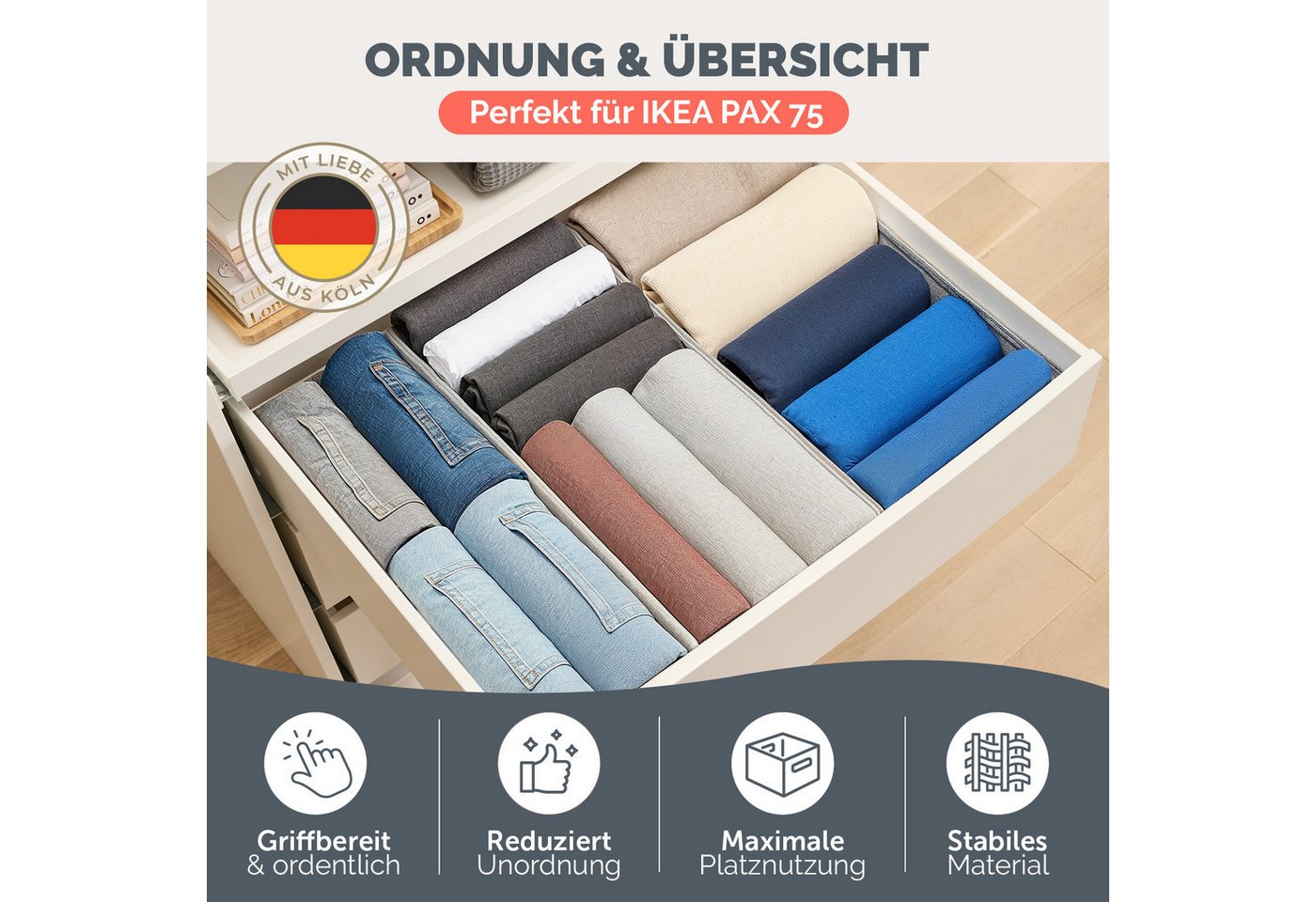 Blumtal Faltbox Kompatibel HEMNES, MALM, PAX Organizer Ordnungssystem Kleiderschrank (3 St), Faltboxen für BHs, T-Shirts - Boxen für Schrank – Bild 3 von 5
