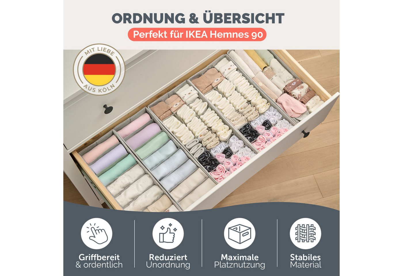 Blumtal Faltbox Kompatibel HEMNES, MALM, PAX Organizer Ordnungssystem Kleiderschrank (5 St), Faltboxen für BHs, T-Shirts - Boxen für Schrank – Bild 3 von 5