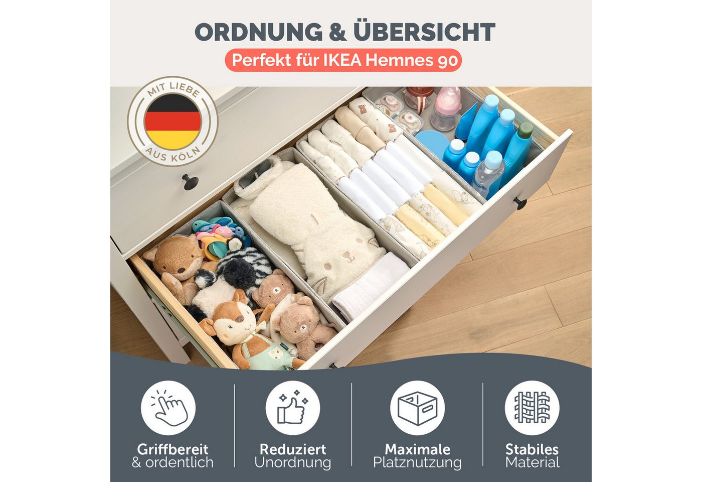 Blumtal Faltbox Kompatibel HEMNES, MALM, PAX Organizer Ordnungssystem Kleiderschrank (4 St), Faltboxen für BHs, T-Shirts - Boxen für Schrank – Bild 3 von 5