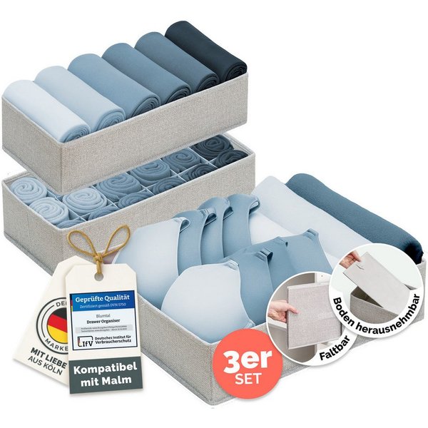 Blumtal Faltbox Kompatibel HEMNES, MALM, PAX Organizer Ordnungssystem Kleiderschrank (3 St), Faltboxen für BHs, T-Shirts - Boxen für Schrank