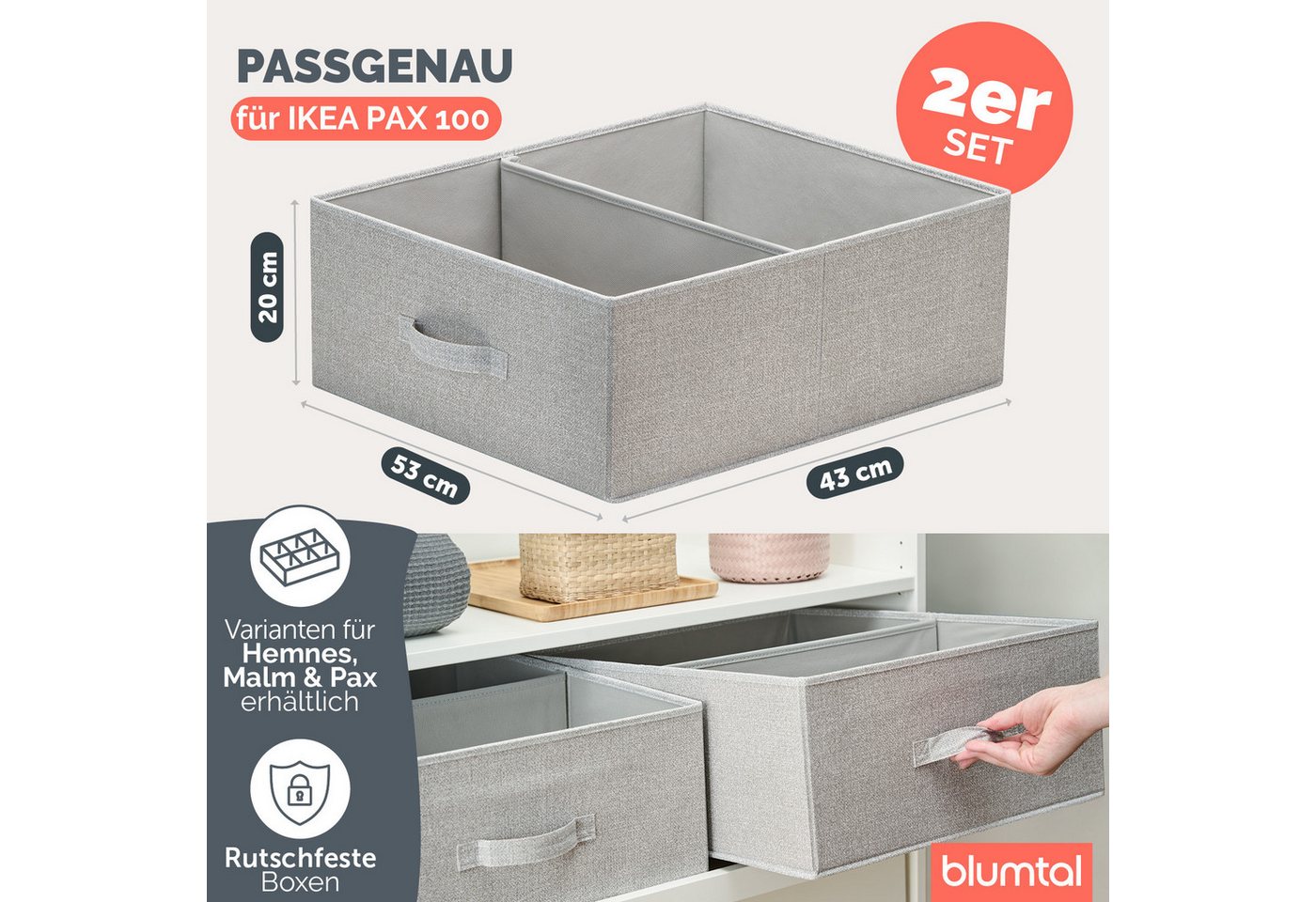 Blumtal Faltbox Kompatibel HEMNES, MALM, PAX Organizer Ordnungssystem Kleiderschrank (2 St), Faltboxen für BHs, T-Shirts - Boxen für Schrank – Bild 2 von 5