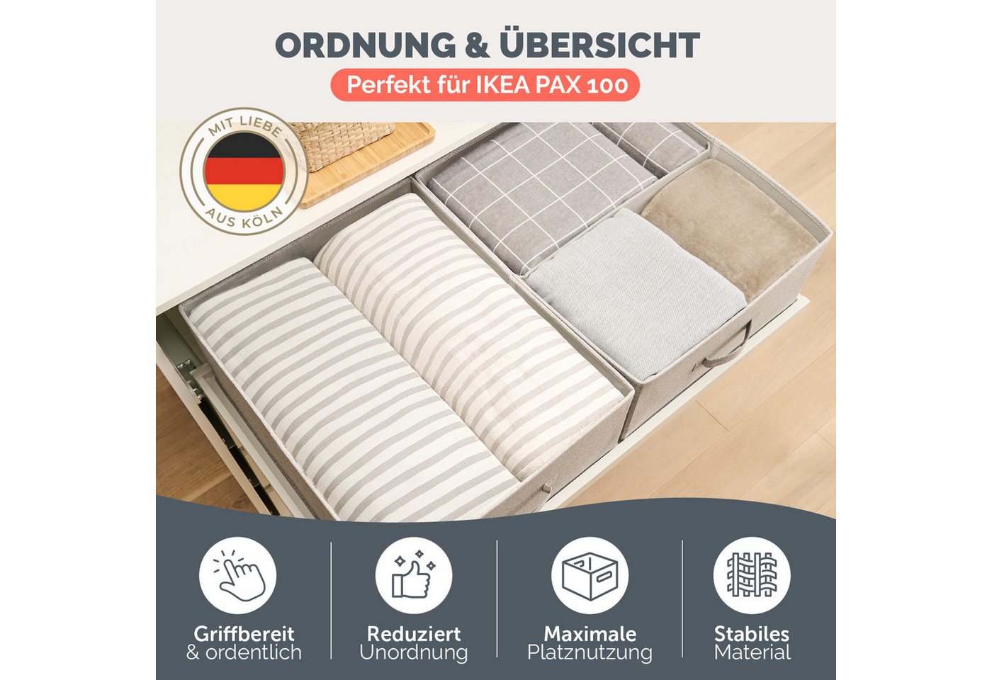 Blumtal Faltbox Kompatibel HEMNES, MALM, PAX Organizer Ordnungssystem Kleiderschrank (2 St), Faltboxen für BHs, T-Shirts - Boxen für Schrank – Bild 3 von 5