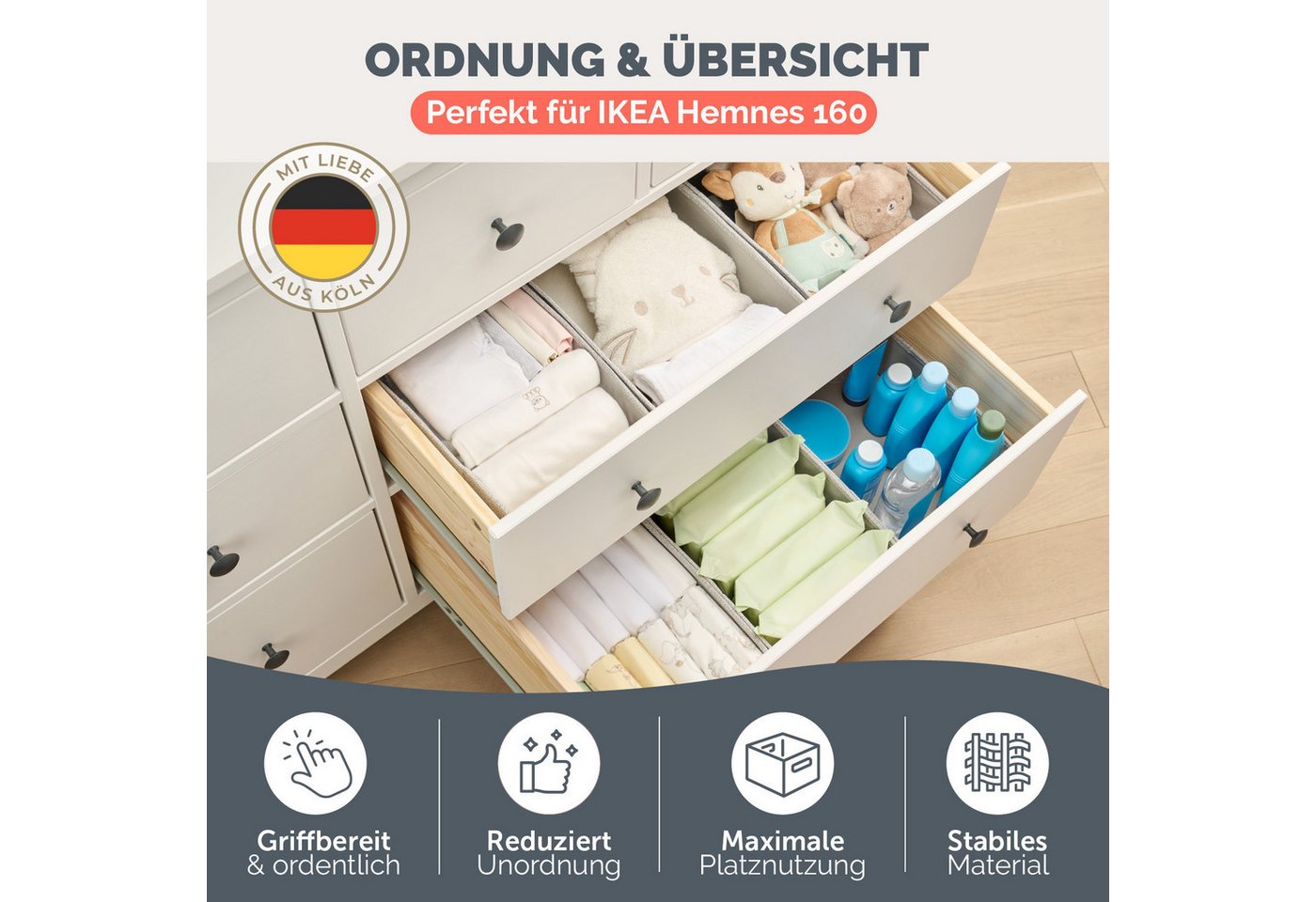 Blumtal Faltbox Kompatibel HEMNES, MALM, PAX Organizer Ordnungssystem Kleiderschrank (6 St), Faltboxen für BHs, T-Shirts - Boxen für Schrank – Bild 3 von 5