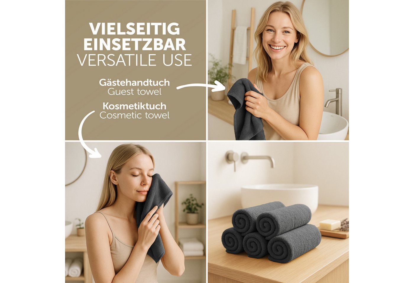 Blumtal Gästehandtücher Premium 30x30cm oder 30x50cm weich und saugstark, Frottee (12-St), 10er (30x50cm), 12er und 24er Set (30x30cm), 100% Baumwolle – Bild 4 von 5