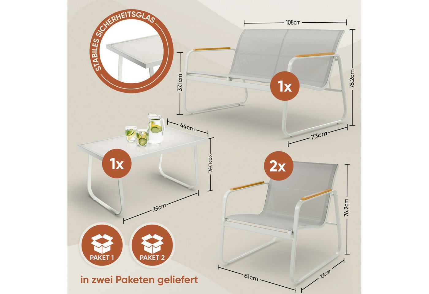 Blumtal Gartenlounge-Set Gartenmöbel Set - Gartenlounge, (4-tlg), Balkon Möbel - Terassenmöbel Außen - Balkon Möbel Set - Balkon Lounge – Bild 5 von 5