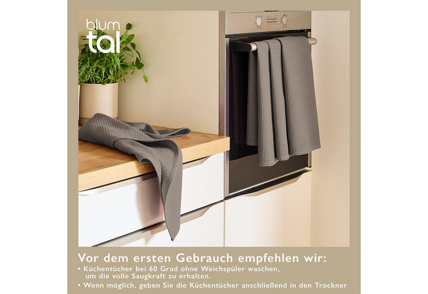 Blumtal Geschirrtuch Set 50x70 oder 30x30 cm, 100% Baumwolle, (4-tlg), Saugfähig, schnell trocknend, waschbar, 100% Baumwolle – Bild 2 von 5