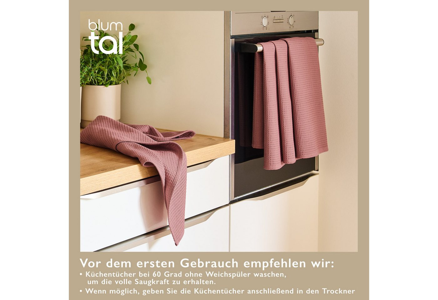 Blumtal Geschirrtuch Set 50x70 oder 30x30 cm, 100% Baumwolle, (4-tlg), Saugfähig, schnell trocknend, waschbar, 100% Baumwolle – Bild 2 von 5