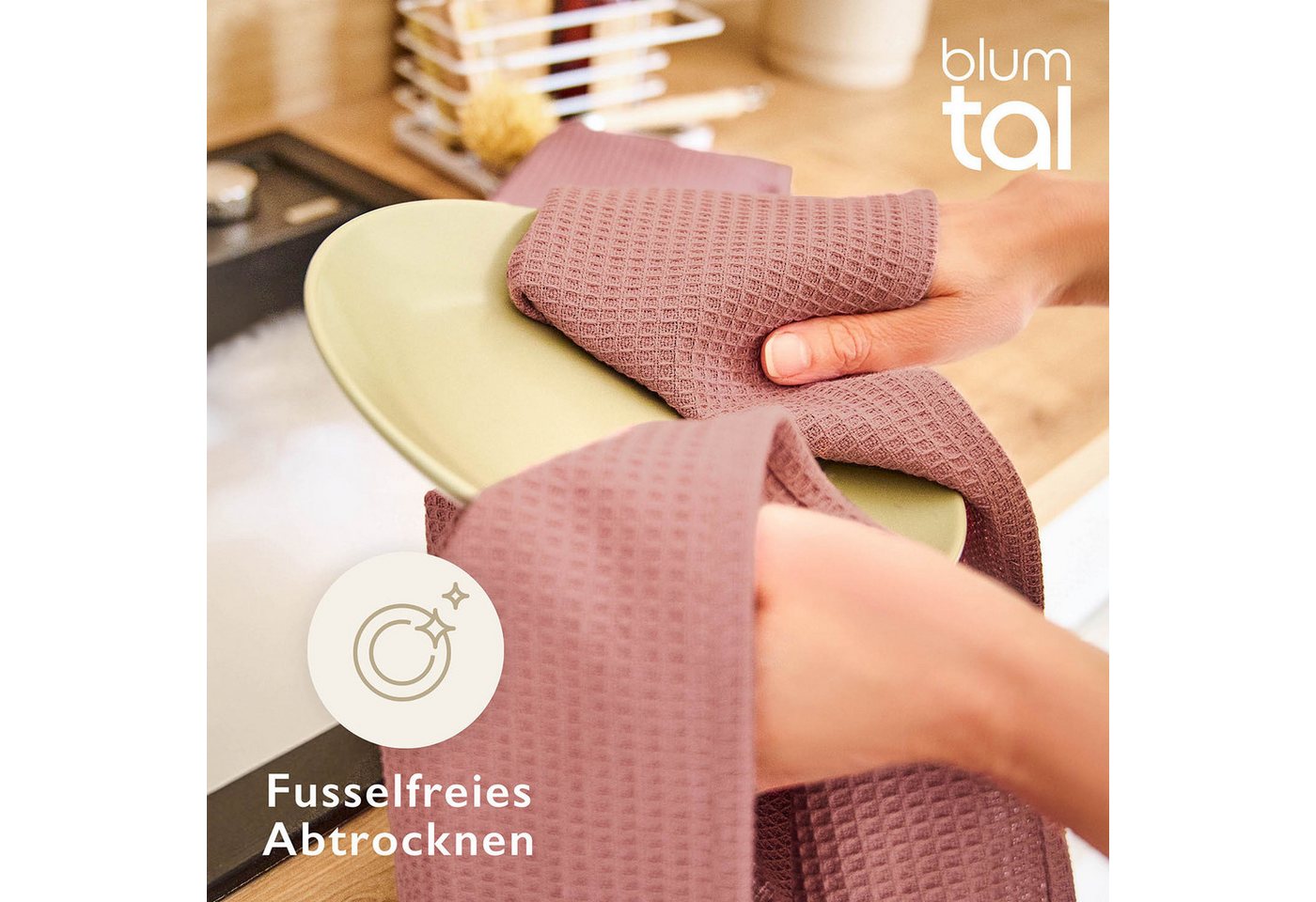 Blumtal Geschirrtuch Set 50x70 oder 30x30 cm, 100% Baumwolle, (4-tlg), Saugfähig, schnell trocknend, waschbar, 100% Baumwolle – Bild 5 von 5