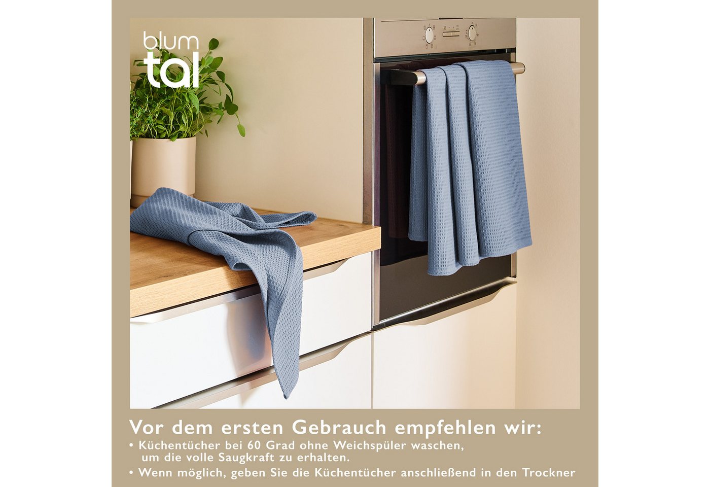 Blumtal Geschirrtuch Set 50x70 oder 30x30 cm, 100% Baumwolle, (4-tlg), Saugfähig, schnell trocknend, waschbar, 100% Baumwolle – Bild 2 von 5