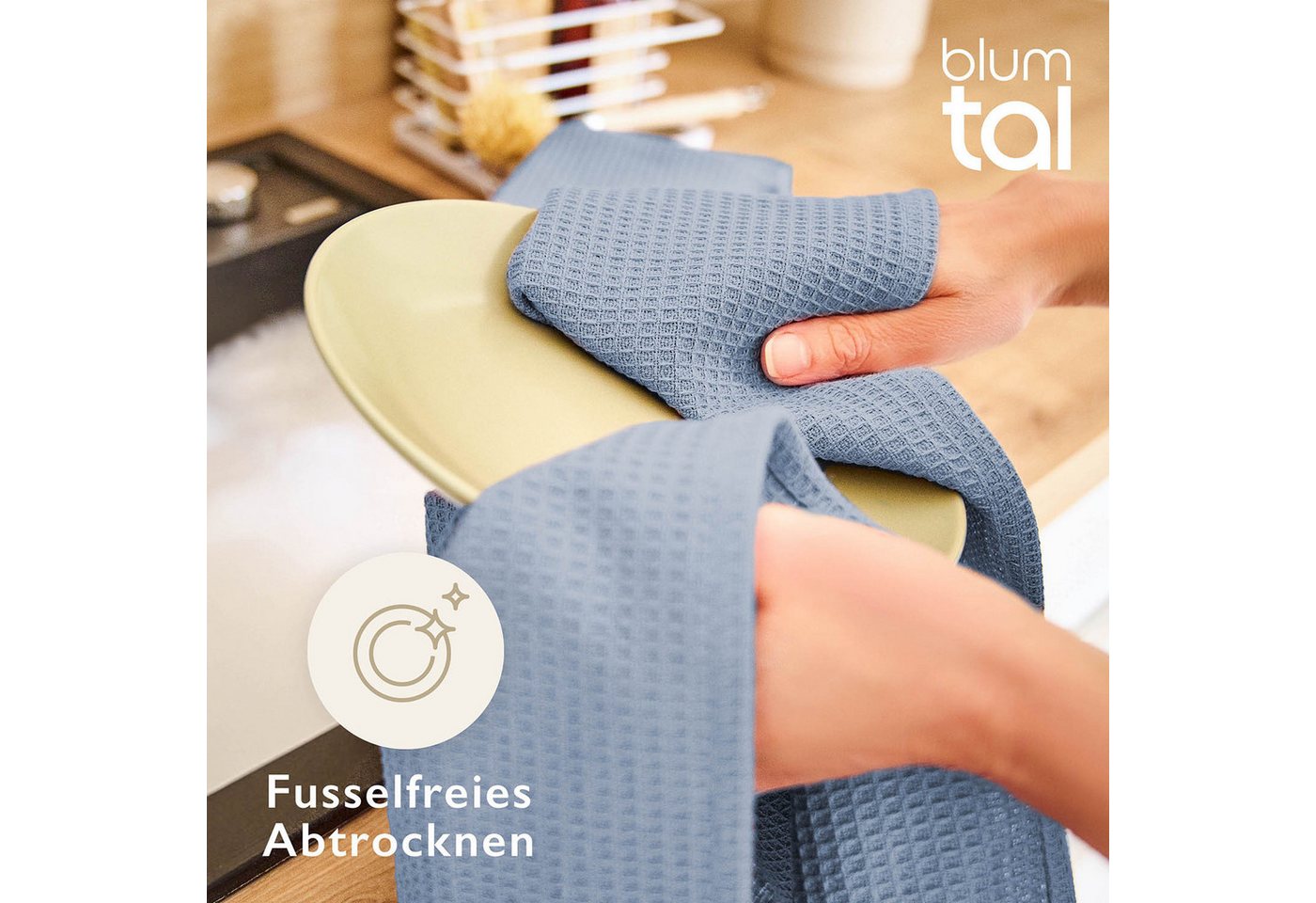 Blumtal Geschirrtuch Set 50x70 oder 30x30 cm, 100% Baumwolle, (4-tlg), Saugfähig, schnell trocknend, waschbar, 100% Baumwolle – Bild 5 von 5
