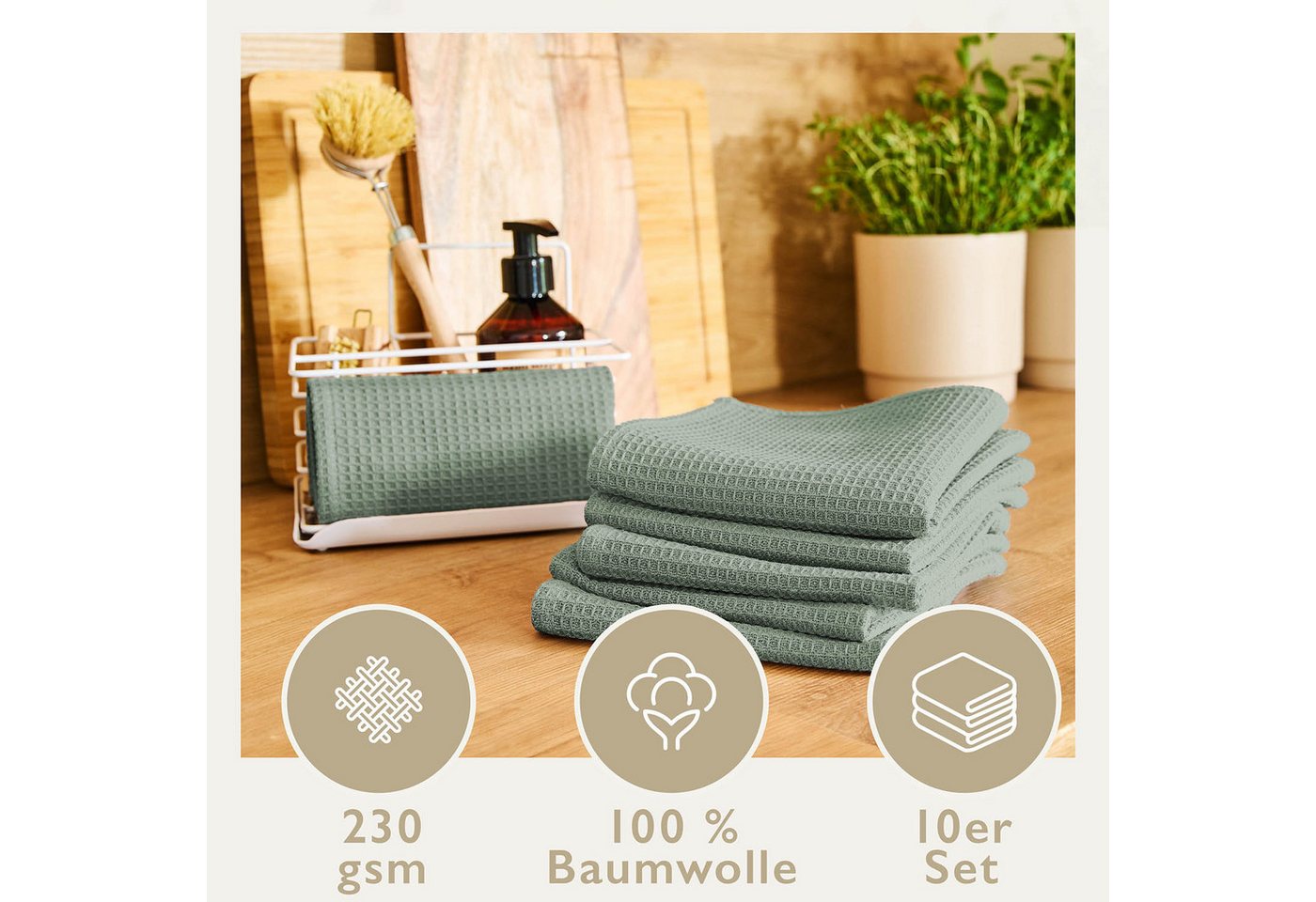 Blumtal Geschirrtuch Set 50x70 oder 30x30 cm, 100% Baumwolle, (10-tlg), Saugfähig, schnell trocknend, waschbar, 100% Baumwolle – Bild 2 von 5