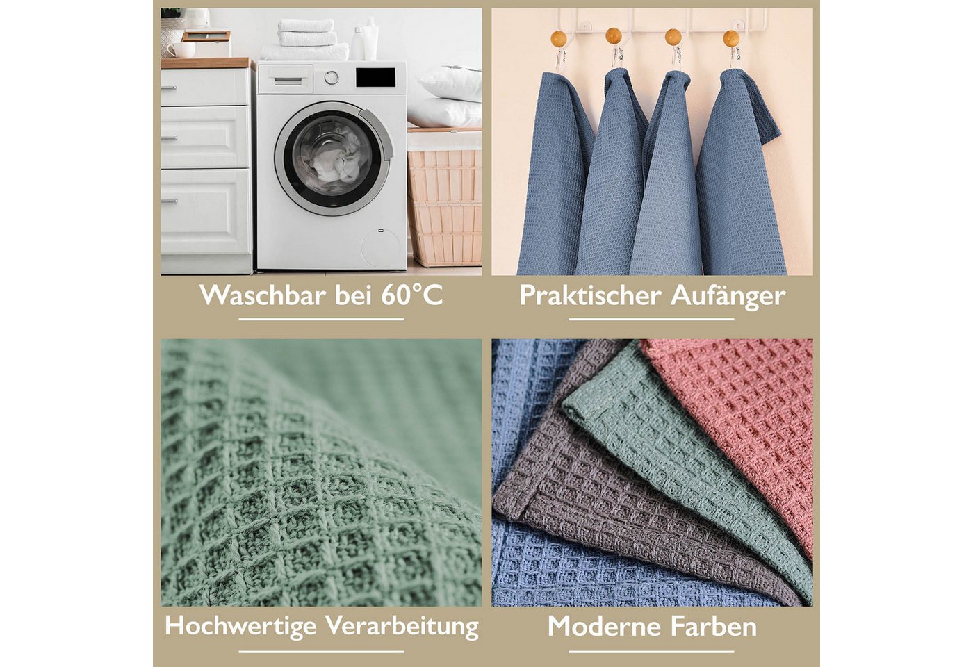 Blumtal Geschirrtuch Set 50x70 oder 30x30 cm, 100% Baumwolle, (10-tlg), Saugfähig, schnell trocknend, waschbar, 100% Baumwolle – Bild 4 von 5
