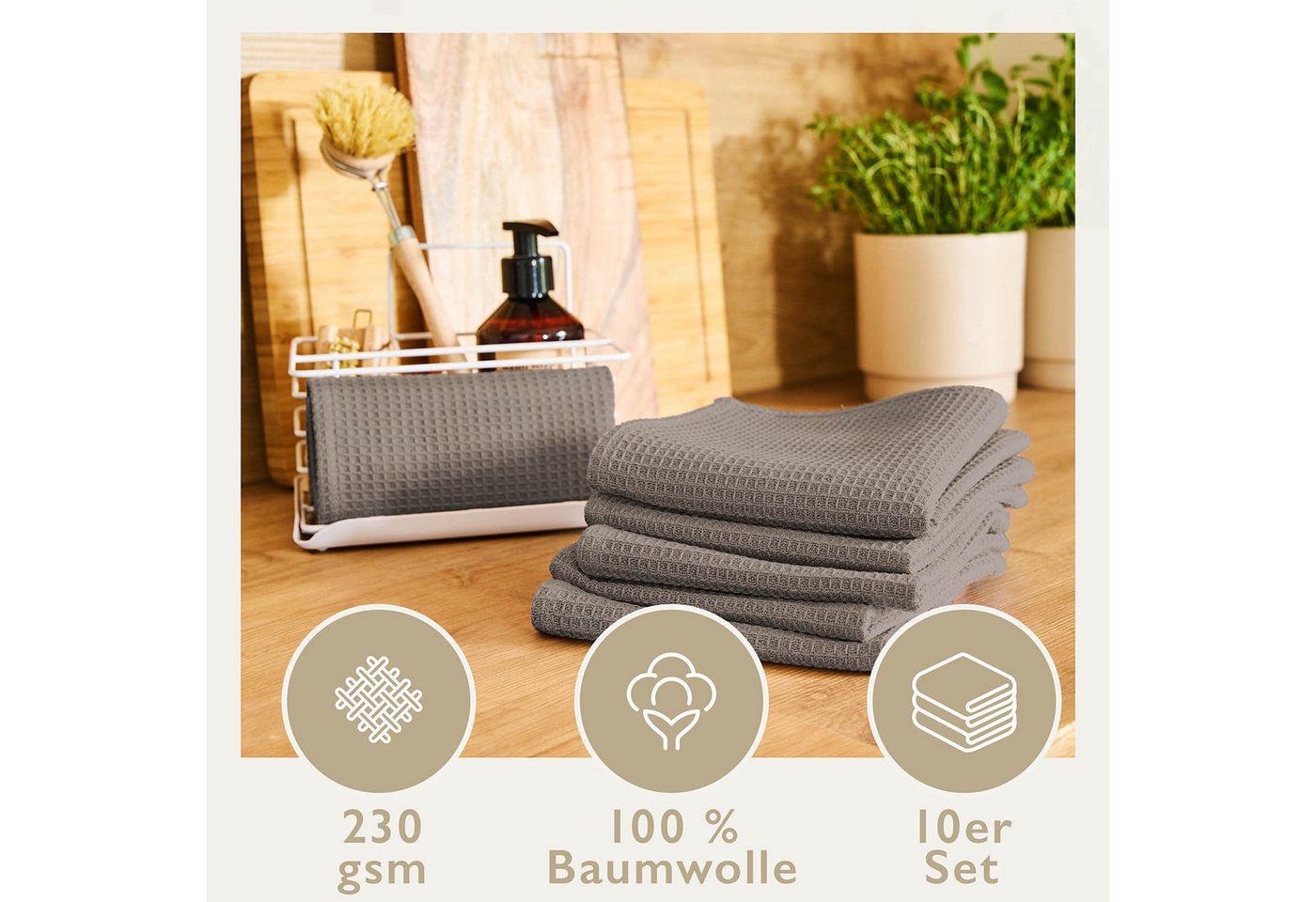 Blumtal Geschirrtuch Set 50x70 oder 30x30 cm, 100% Baumwolle, (10-tlg), Saugfähig, schnell trocknend, waschbar, 100% Baumwolle – Bild 2 von 5