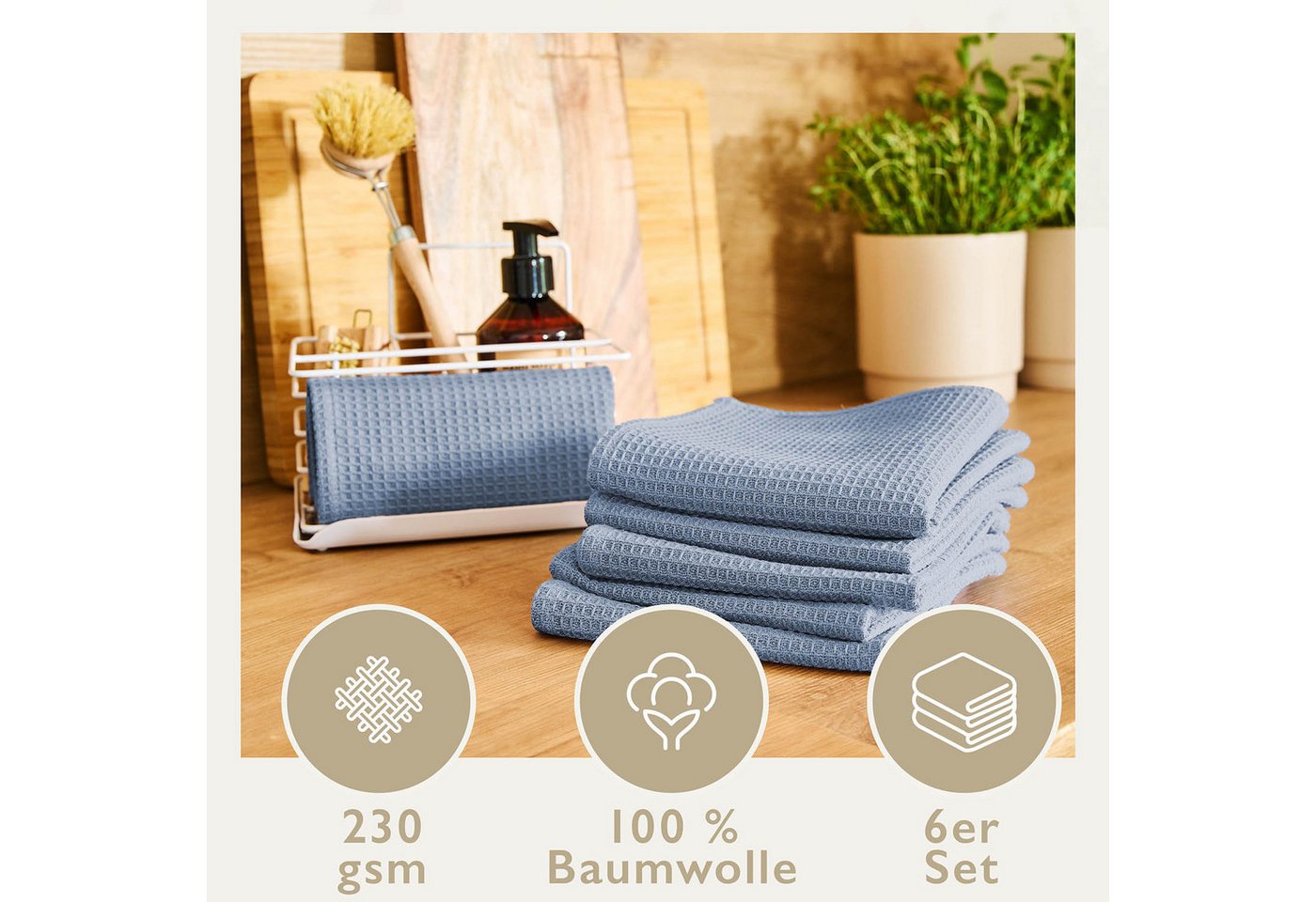 Blumtal Geschirrtuch Set 50x70 oder 30x30 cm, 100% Baumwolle, (6-tlg), Saugfähig, schnell trocknend, waschbar, 100% Baumwolle – Bild 2 von 5