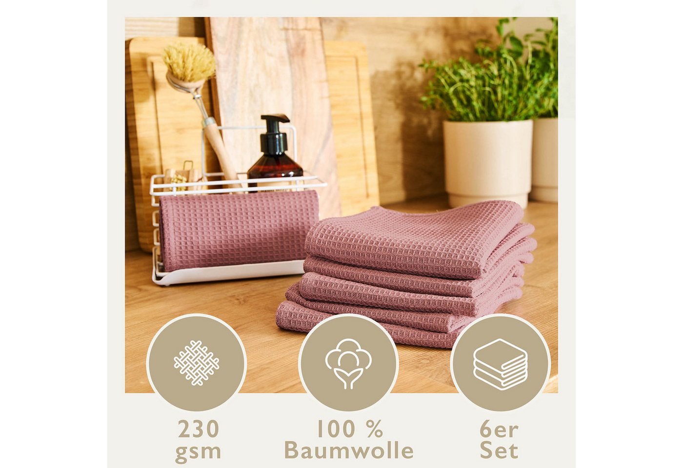 Blumtal Geschirrtuch Set 50x70 oder 30x30 cm, 100% Baumwolle, (6-tlg), Saugfähig, schnell trocknend, waschbar, 100% Baumwolle – Bild 2 von 5