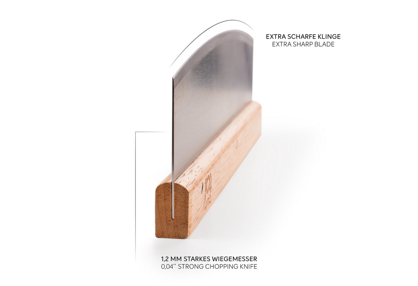 Blumtal Pizzaschneider Premium Wiegemesser, 32cm Edelstahlklinge, 1,2mm Klingenstärke, Ergonomischer Holzgriff – Bild 3 von 5