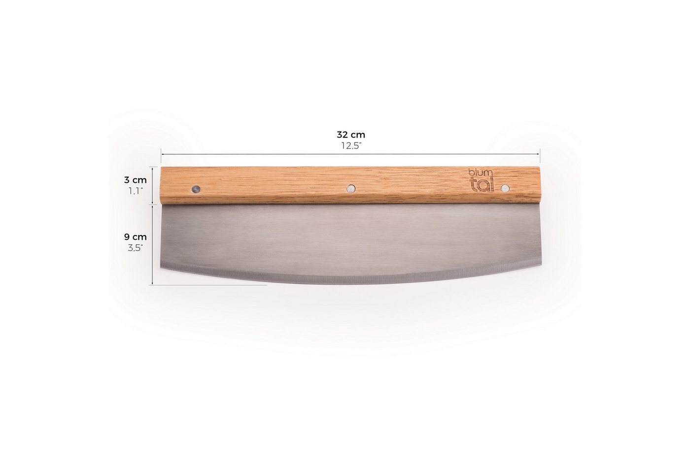 Blumtal Pizzaschneider Premium Wiegemesser, 32cm Edelstahlklinge, 1,2mm Klingenstärke, Ergonomischer Holzgriff – Bild 5 von 5