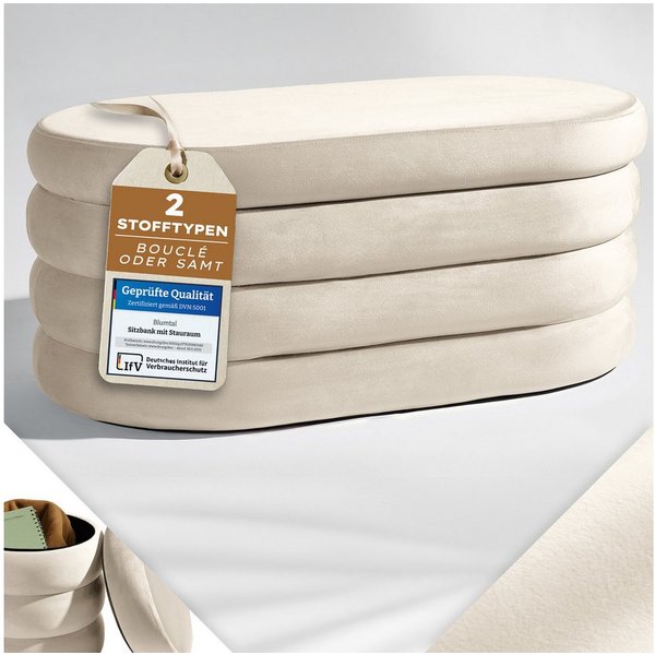Blumtal Sitzhocker Hocker mit Stauraum mit Bouclé oder Velvet-Bezug, robuste Sitztruhe mit Stauraum und extrem Dickes MDF