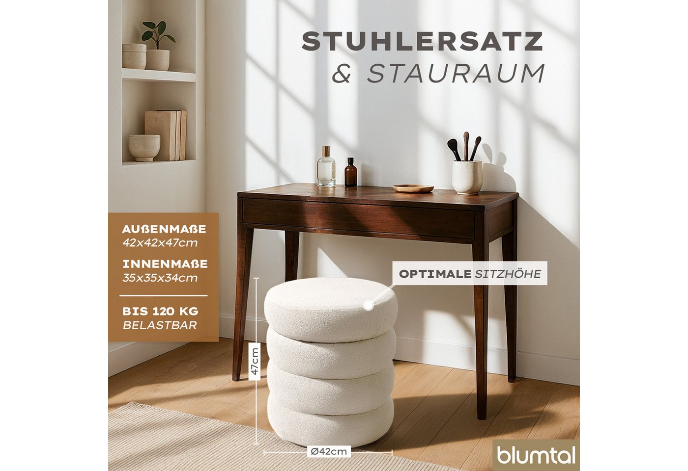 Blumtal Sitzhocker Hocker mit Stauraum mit Bouclé oder Velvet-Bezug, robuste Sitztruhe mit Stauraum und extrem Dickes MDF – Bild 3 von 5