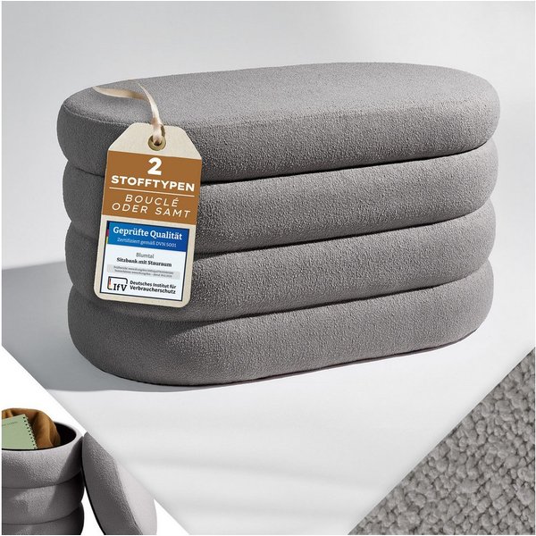 Blumtal Sitzhocker Hocker mit Stauraum mit Bouclé oder Velvet-Bezug, robuste Sitztruhe mit Stauraum und extrem Dickes MDF