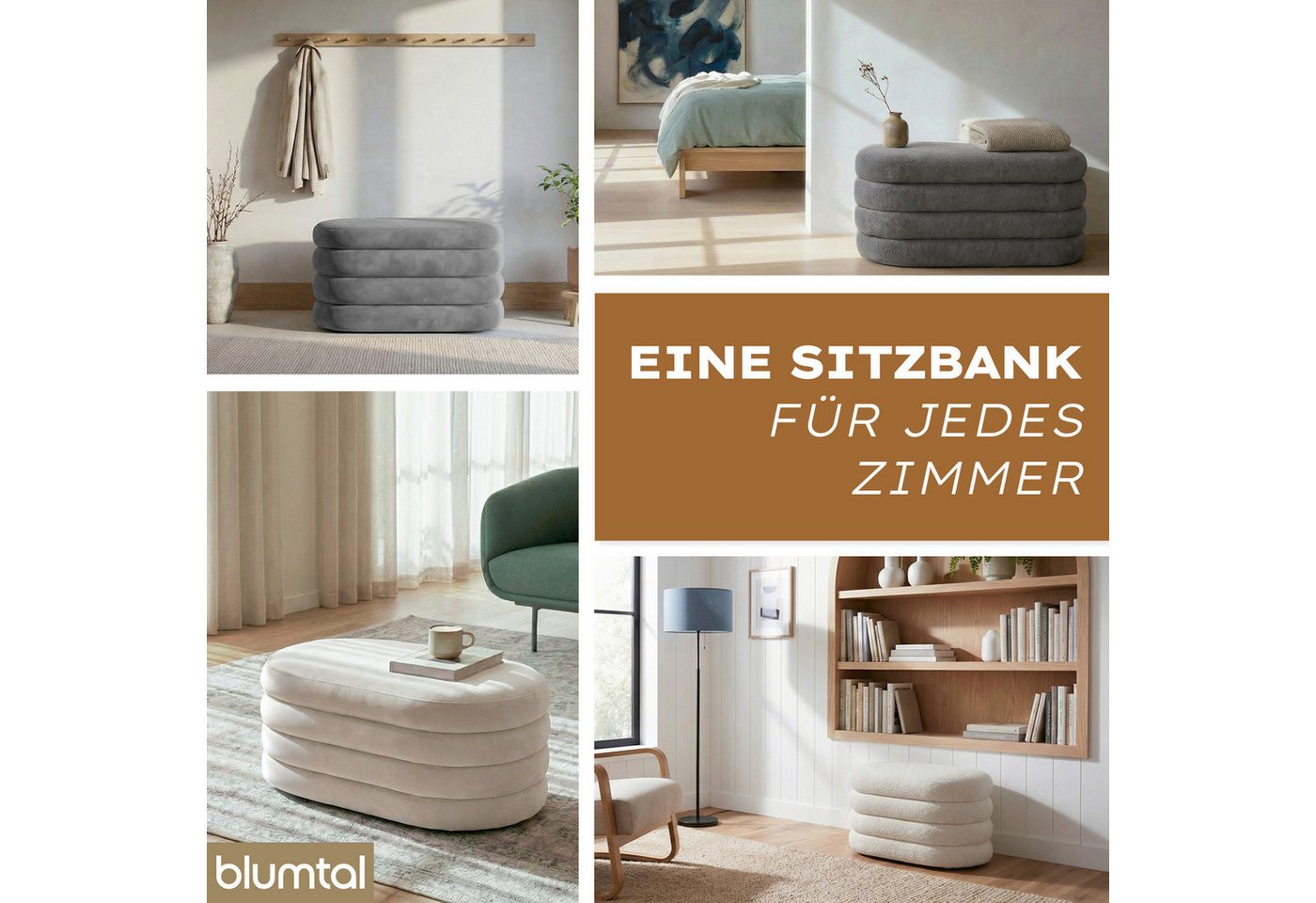 Blumtal Sitzhocker Hocker mit Stauraum mit Bouclé oder Velvet-Bezug, robuste Sitztruhe mit Stauraum und extrem Dickes MDF – Bild 4 von 5
