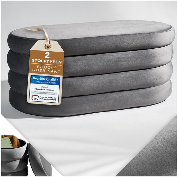 Blumtal Sitzhocker Hocker mit Stauraum mit Bouclé oder Velvet-Bezug, robuste Sitztruhe mit Stauraum und extrem Dickes MDF