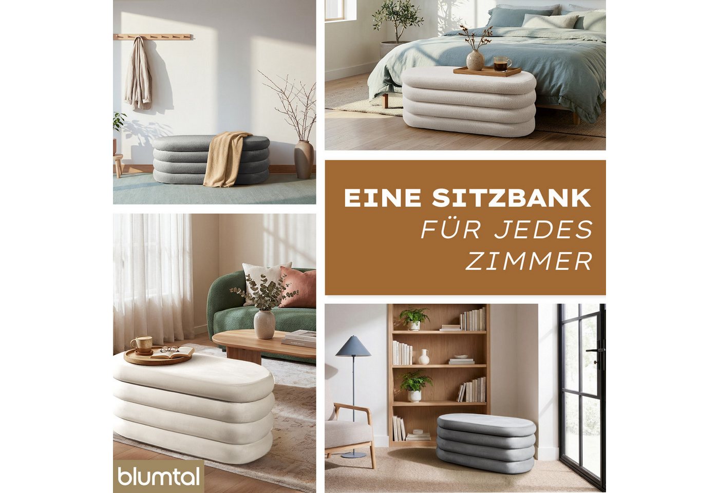 Blumtal Sitzhocker Hocker mit Stauraum mit Bouclé oder Velvet-Bezug, robuste Sitztruhe mit Stauraum und extrem Dickes MDF – Bild 4 von 5