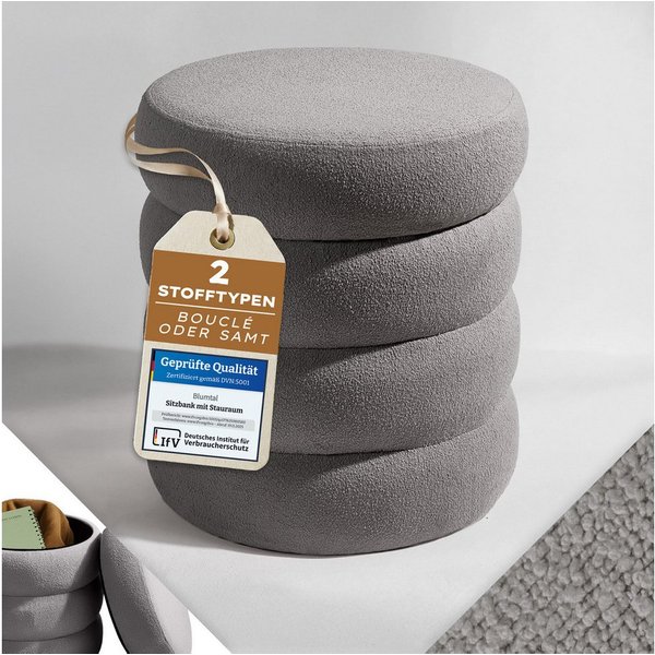 Blumtal Sitzhocker Hocker mit Stauraum mit Bouclé oder Velvet-Bezug, robuste Sitztruhe mit Stauraum und extrem Dickes MDF
