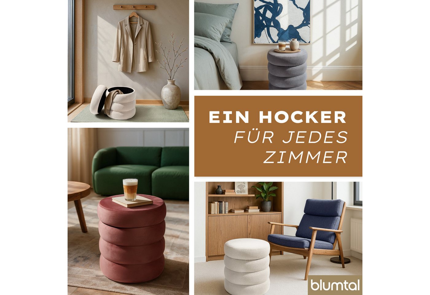 Blumtal Sitzhocker Hocker mit Stauraum mit Bouclé oder Velvet-Bezug, robuste Sitztruhe mit Stauraum und extrem Dickes MDF – Bild 4 von 5