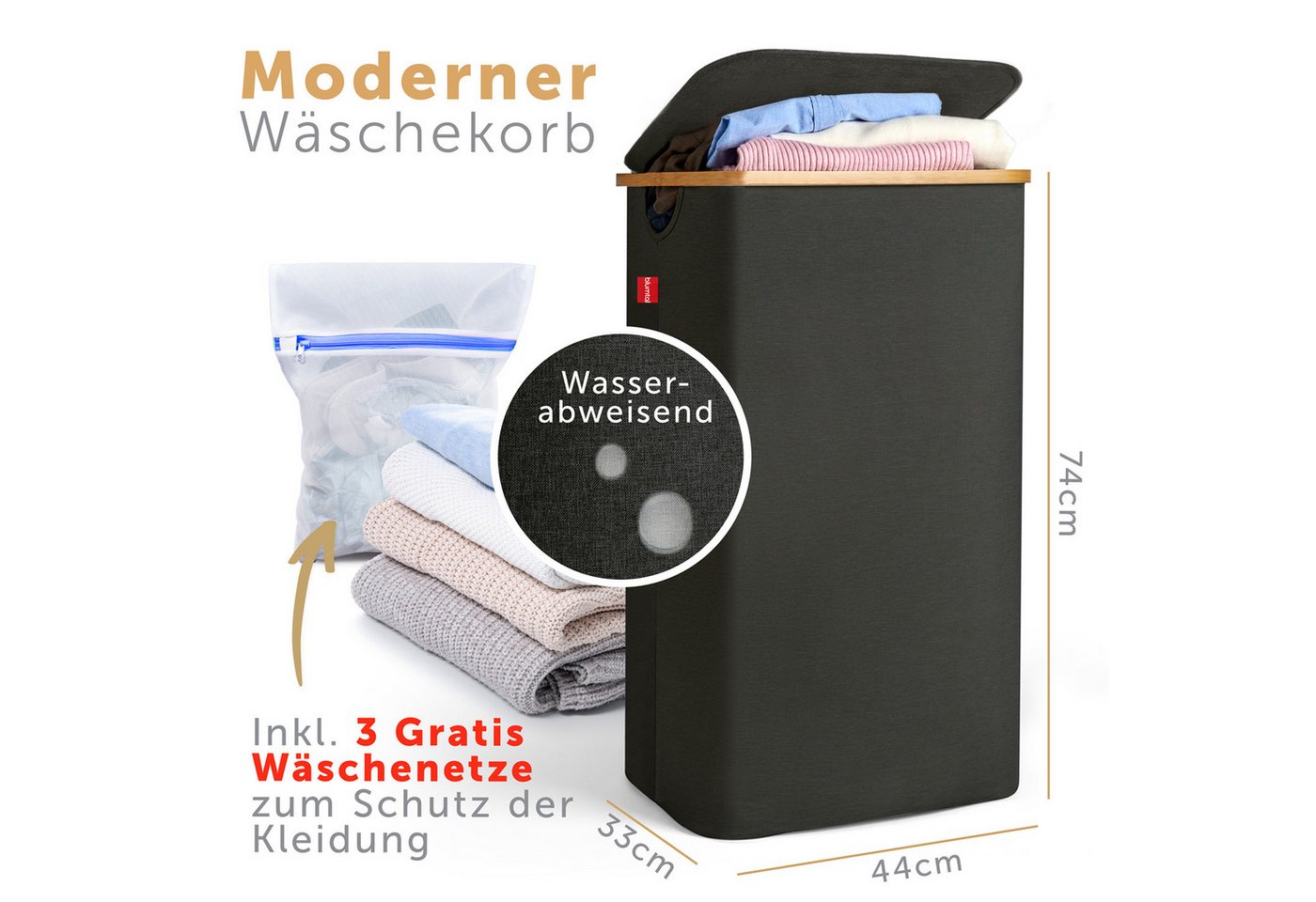 Blumtal Wäschekorb 1,2 oder 3 Fächer mit herausnehmbaren Wäschesäcken 100, 140 oder 150L, in drei Größen erhältlich – Bild 2 von 5