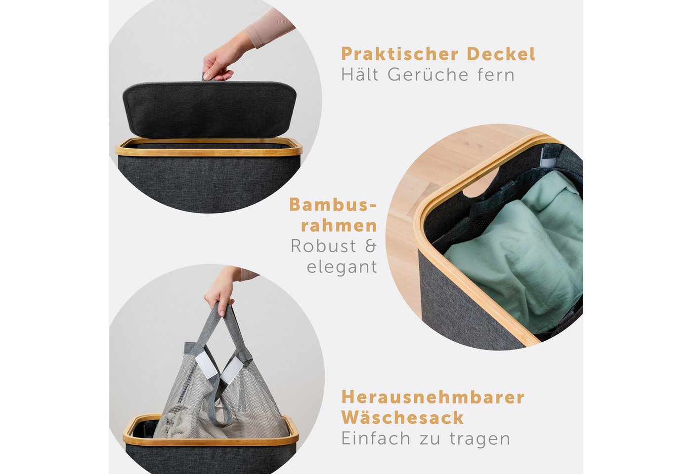 Blumtal Wäschekorb 1,2 oder 3 Fächer mit herausnehmbaren Wäschesäcken 100, 140 oder 150L, in drei Größen erhältlich – Bild 3 von 5