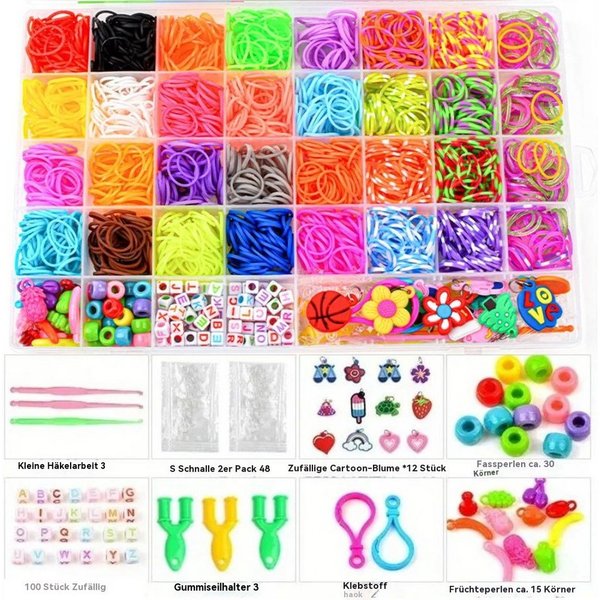 Blusmart Bastel-Armband DIY Loom Bänder Gummiband Schmuckset mit Zubehör, 2500 Gummibänder in 32 Farben, Gummiband-Sortiment, Webstuhlbänder