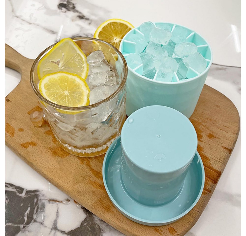 Blusmart Eiswürfelform Silikon Eiswürfelbehälter Silikon mit Deckel, (Eiskübel, runde Eiswürfelschale 2-tlg), Für Cocktailgetränke, Saft, Whisky usw – Bild 4 von 5