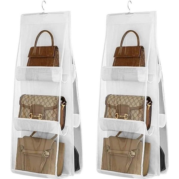 Blusmart Hängeregal Hängender Handtaschen-Organizer, 2 faltbare Aufbewahrungstaschen mit 6 transparenten Fächern, Für Kleiderschrank, Ankleidezimmer, Schlafzimm