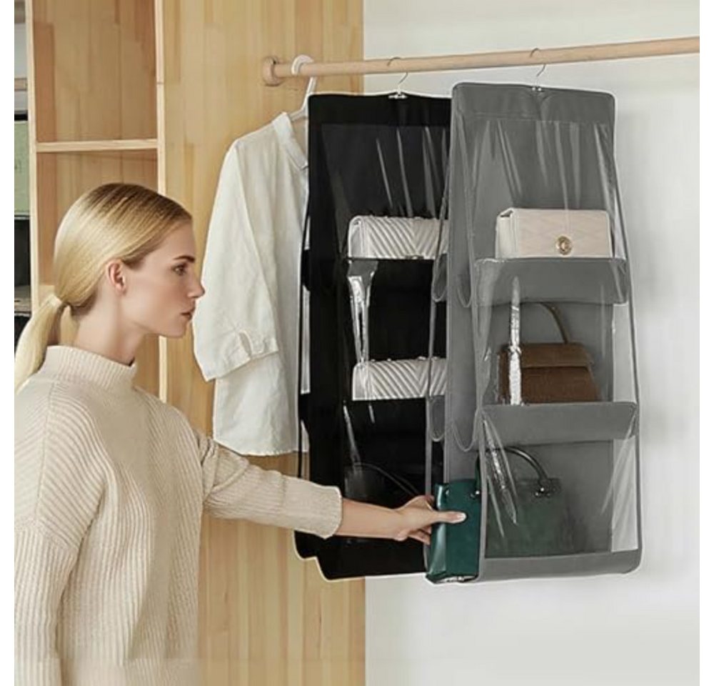 Blusmart Hängeregal Hängender Handtaschen-Organizer, 2 faltbare Aufbewahrungstaschen mit 6 transparenten Fächern, Für Kleiderschrank, Ankleidezimmer, Schlafzimm – Bild 2 von 5