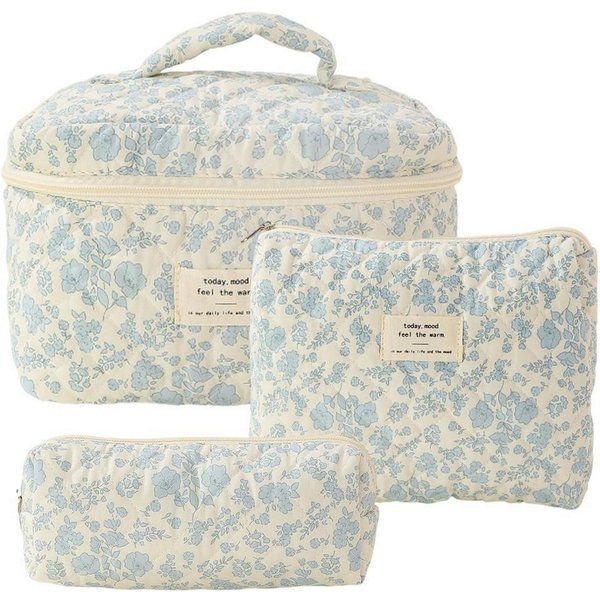 Blusmart Kosmetiktasche 3 teile/satz Damen geste ppte Baumwolle Aufbewahrung tasche (ästhetisch bedruckte Make-up-Tasche, 3-tlg., Groß, Mittel, Klein), Kapazitä