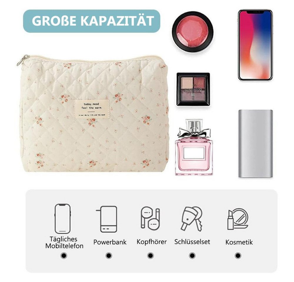 Blusmart Kosmetiktasche 3 teile/satz Damen geste ppte Baumwolle Aufbewahrung tasche (ästhetisch bedruckte Make-up-Tasche, 3-tlg., Groß, Mittel, Klein), Kapazitä – Bild 2 von 5