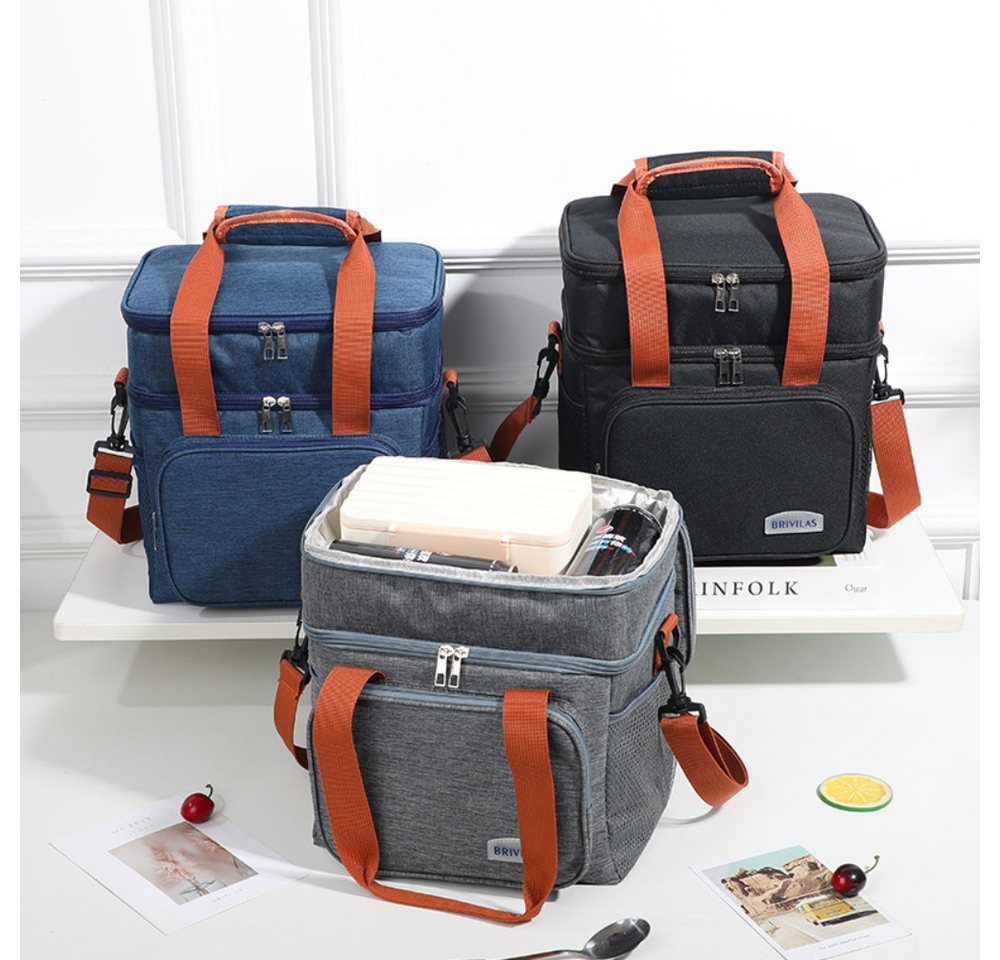 Blusmart Lunchbox Doppel Schicht Mittagessen Tasche, (Große Kapazität Wärmedämmung Mittagessen, Auslaufsicher, Kühltasche), Für Männer Frauen Arbeit Picknick sc – Bild 2 von 5