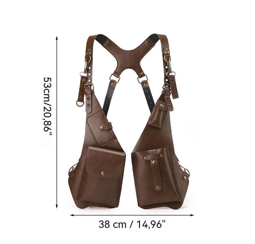 Blusmart Schultertasche Doppelte Schultertasche, Schulterholstertasche (Wasserdichte Retro-Achselholstertasche, mit verstellbarem Riemen), Für Geldbörse, Handy  – Bild 2 von 5
