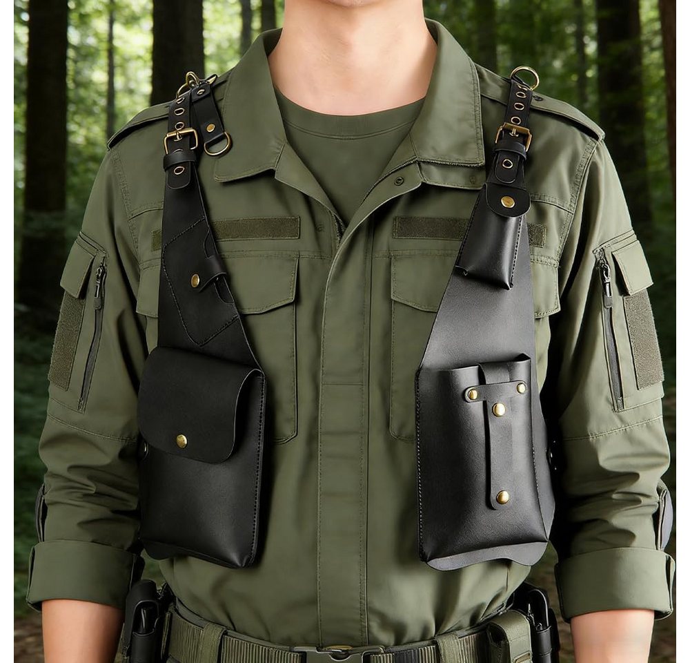 Blusmart Schultertasche Doppelte Schultertasche, Schulterholstertasche (Wasserdichte Retro-Achselholstertasche, mit verstellbarem Riemen), Für Geldbörse, Handy  – Bild 3 von 5