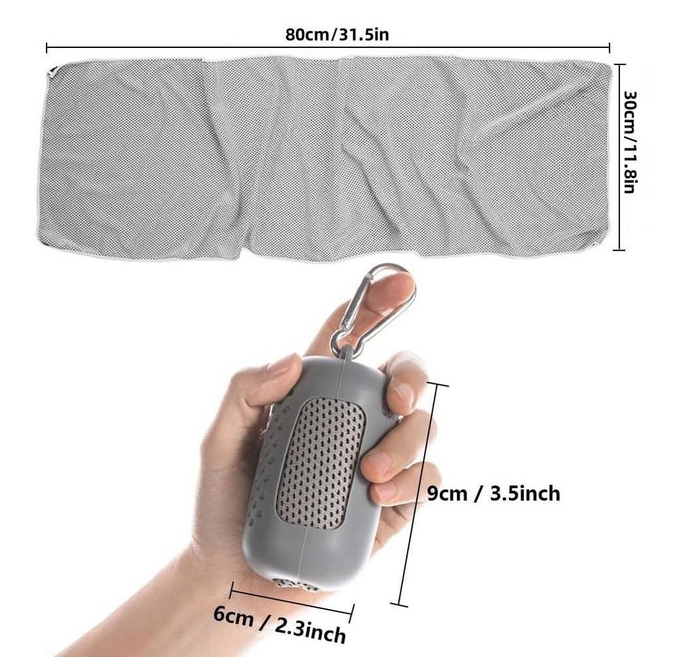 Blusmart Sporthandtuch Leichtes, schnelltrocknendes Kühlhandtuch, (mit Silikonhülle und Karabinerhaken, 2-St), Mikrofaser Handtuch, Für Sport, Wandern, Strand u – Bild 2 von 5