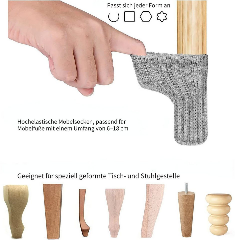 Blusmart Stuhlsocke 12/24-teilige Stuhlbeinkappe, (Hochelastische Möbelsocken, 1 St), Stuhlbeinschoner( Möbel, Stuhlbeine, Tisch) – Bild 2 von 5