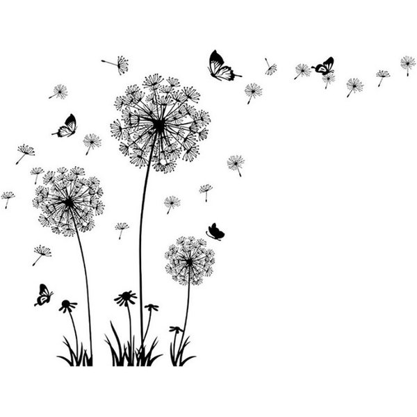 Blusmart Wandtattoo Wandaufkleber Löwenzahn schwarz (Selbstklebend, Botanische Blumen), Künstler: Moderne einfache, Schlafzimmer, Sofa-Hintergrund/Wohnzimmer TV