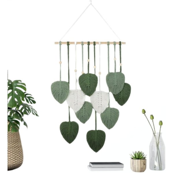 Blusmart Wandteppich Gewebter, handgefertigter Wandteppich, Höhe: 90 mm, Wandbehang mit Blattmotiv aus Baumwollseil